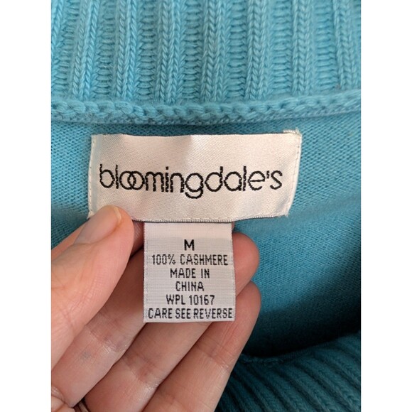 Bloomingdale's Cashmere Sweater Women's Medium Shawl Collar Flower Pin Turquoise - Picture 6 of 7